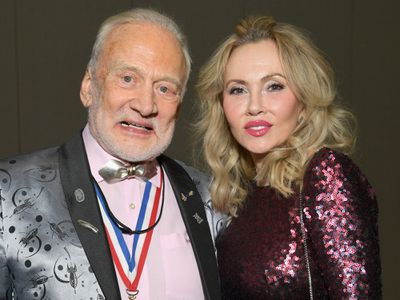 Buzz Aldrin and Anca Faur attend Celebrity Fight Night XXV on March 23, 2019 in Phoenix, Arizona