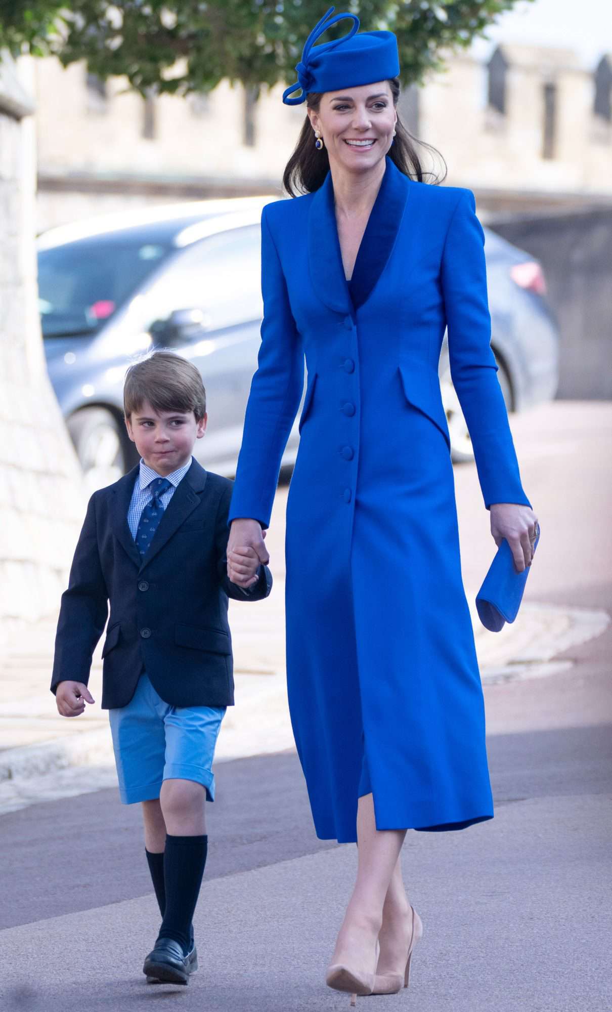 WINDSOR, ENGLAND - APRIL 09: Catherine, Princess of Wales and Prince Louis of Wales attend the Easter Mattins Service at St George's Chapel at Windsor Castle on April 9, 2023 in Windsor, England. (Photo by Mark Cuthbert/UK Press via Getty Images)