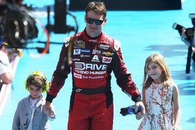 Jeff Gordon with son Leo and daughter Ella rior to the NASCAR Sprint Cup Series 57th Annual Daytona 500 on February 22, 2015 in Daytona Beach, Florida.