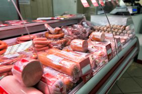 Stock image of deli case with meat products