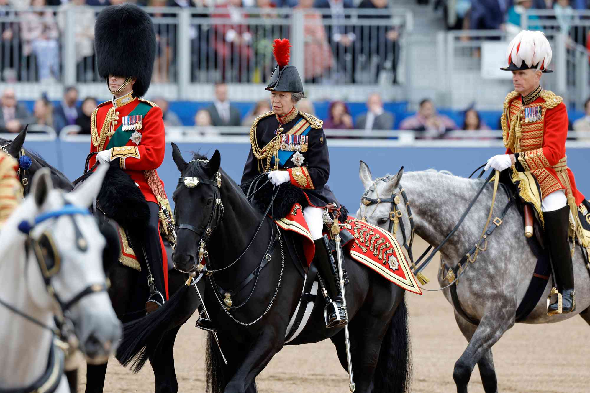 Princess Anne, Princess Royal during Trooping the Colour at Horse Guards Parade on June 15, 2024 in London, England. Trooping the Colour is a ceremonial parade celebrating the official birthday of the British Monarch.