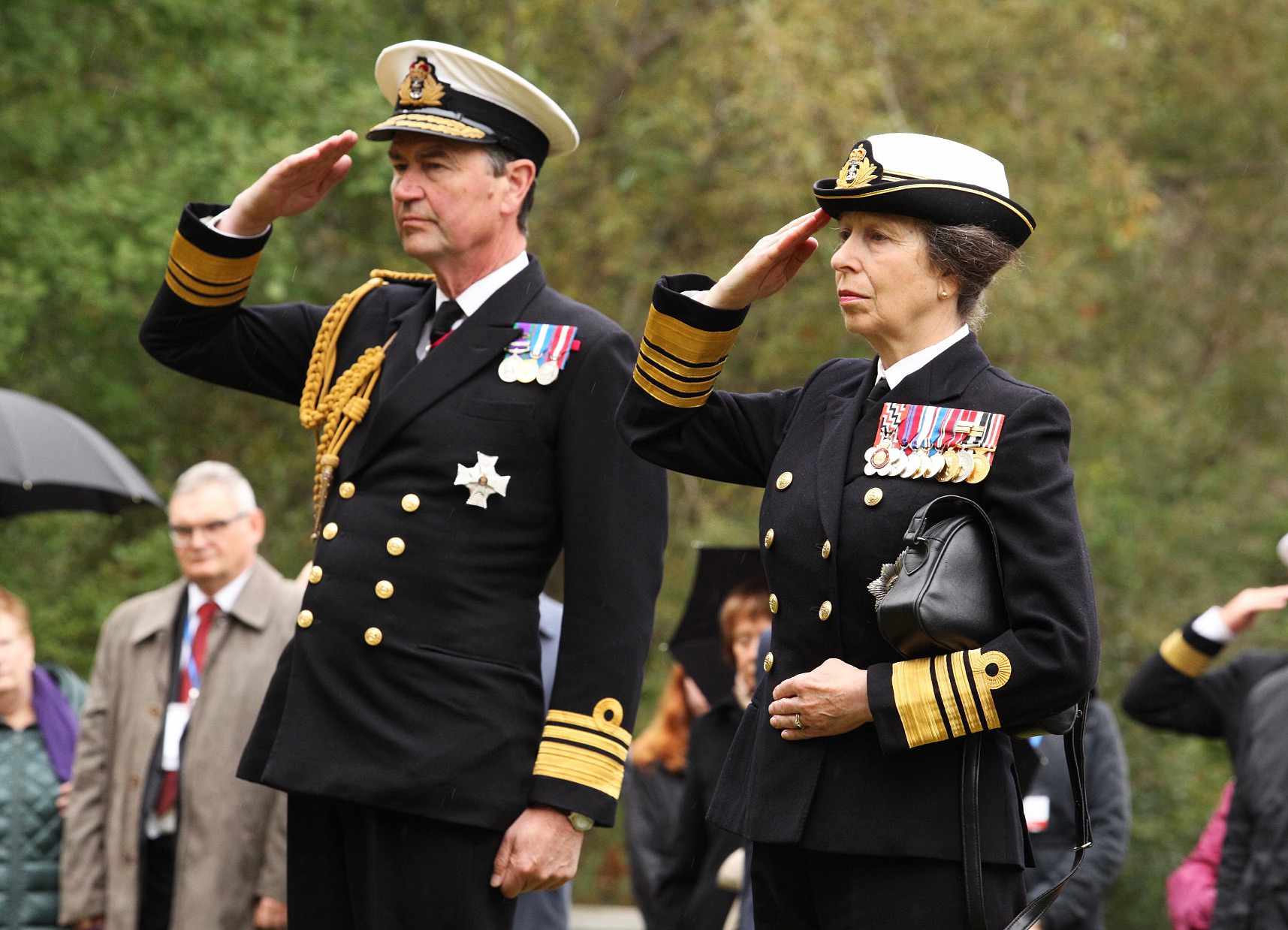 Anne (R), Princess Royal of Great Britain, and her husband, Vice Admiral Sir Timothy James Hamilton Laurence