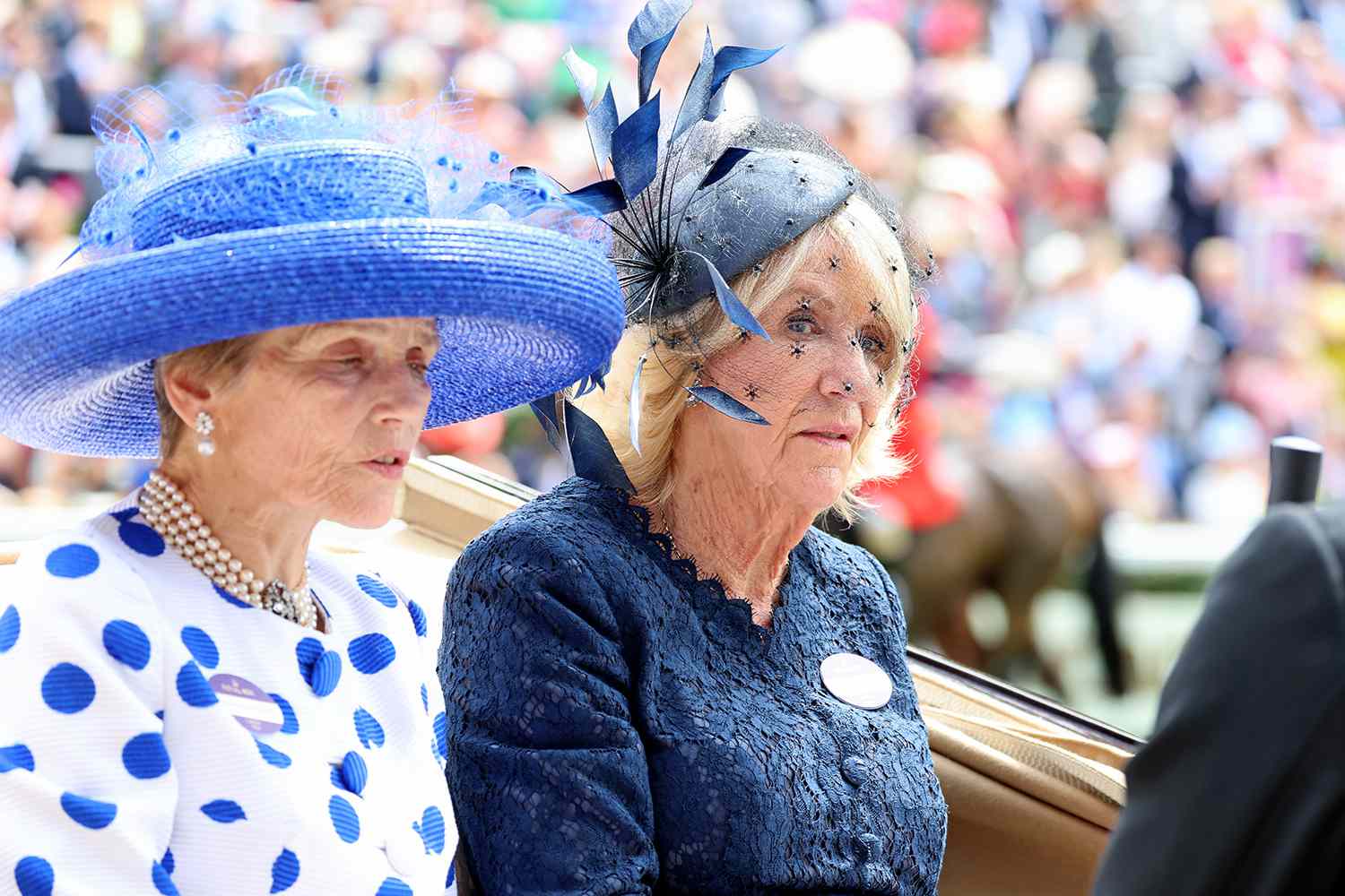 Ruth Wood, Countess of Halifax and Annabel Elliot attend day one of Royal Ascot 2024 at Ascot Racecourse