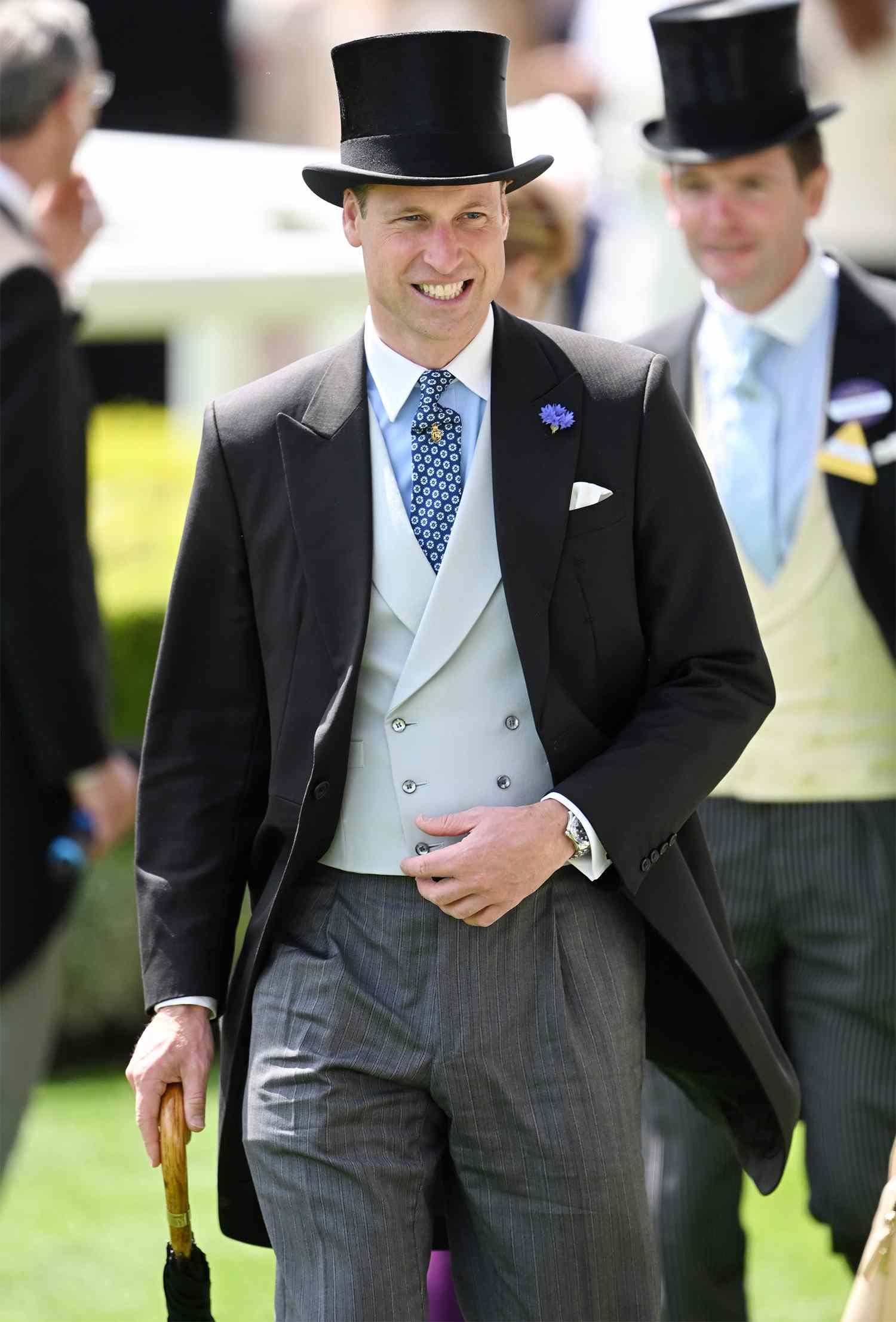 Prince William, Prince of Wales laughs as he attends day two of Royal Ascot 2024 at Ascot Racecourse