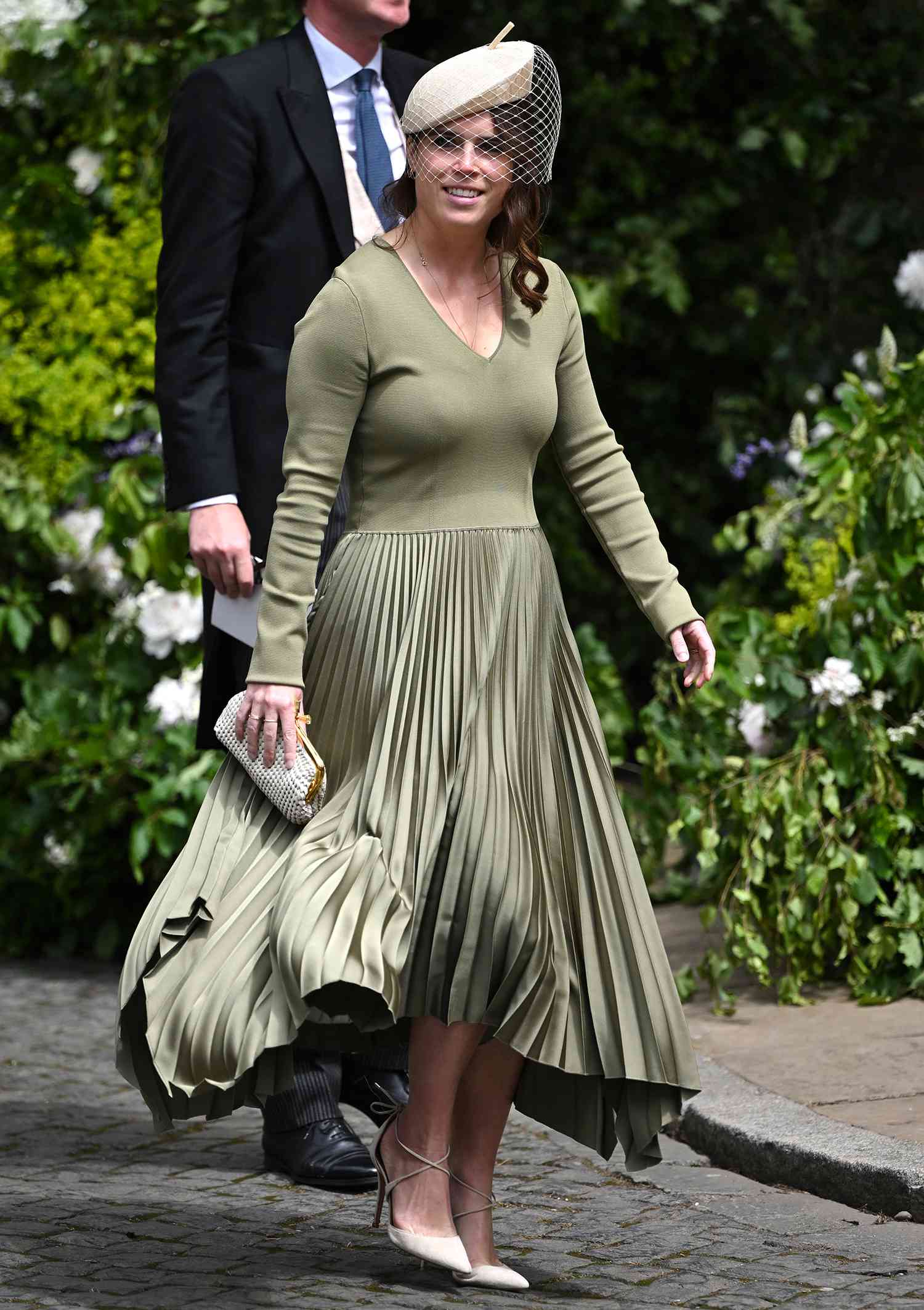 Princess Eugenie departs the wedding of The Duke of Westminster and Olivia Grosvenor, Duchess of Westminster