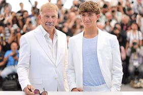 Kevin Costner and Hayes Costner attend the "Horizon: An American Saga" Photocall at the 77th annual Cannes Film Festival at Palais des Festivals on May 19, 2024 in Cannes, France. 
