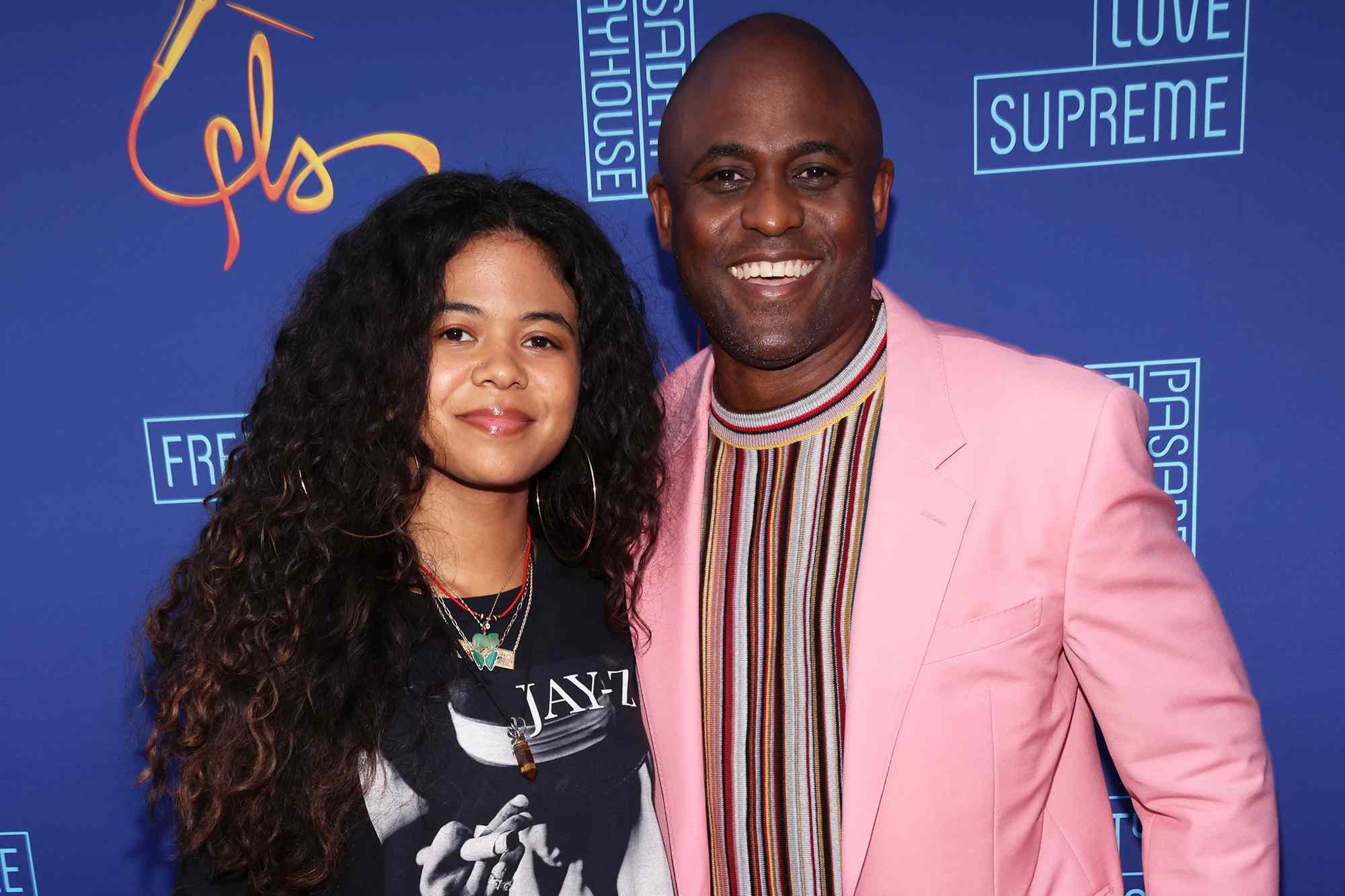 Maile Brady and Wayne Brady attend the opening night performance of "Freestyle Love Supreme" on July 14, 2022 in Pasadena, California. 