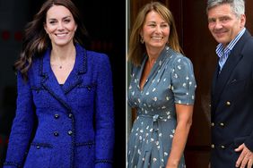 Catherine, Princess of Wales at the 10th Anniversary Celebration of Coach Core in 2022. ; Carole and Michael Middleton at The Lindo Wing after visiting Catherine, Duchess Of Cambridge and her newborn son in 2013. 