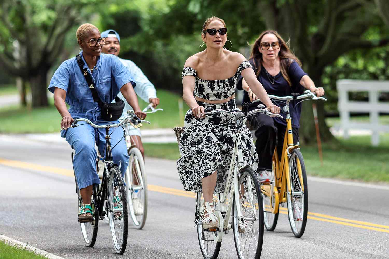 07/23/2024 Jennifer Lopez is spotted on a bike ride with friends in the Hamptons ahead of her birthday. Lopez and husband Ben Affleck have not been pictured together in nearly 2 months amid reports of marital problems. Lopez has spent most of the last month in the Hamptons, while Affleck remains in L.A.