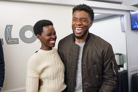 Black Panther stars Lupita Nyong'o and Chadwick Boseman backstage at The Apollo Theater on February 27, 2018 in New York City.