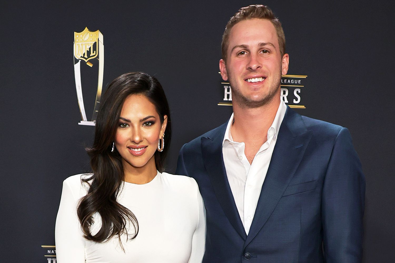 Christen Harper and Jared Goff attend the 12th annual NFL Honors at Symphony Hall on February 09, 2023 in Phoenix, Arizona.