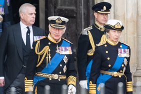 Prince Andrew, King Charles III, Princess Anne, and Prince Andrew at Westminster Abbey for the State Funeral of Queen Elizabeth II on September 19, 2022 in London, England.
