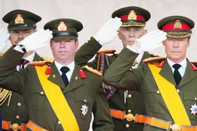 Grand Duke Henri of Luxembourg and Prince Guillaume of Luxemnbourg attend the military parade of National Day on June 23, 2022 in Luxembourg, Luxembourg.