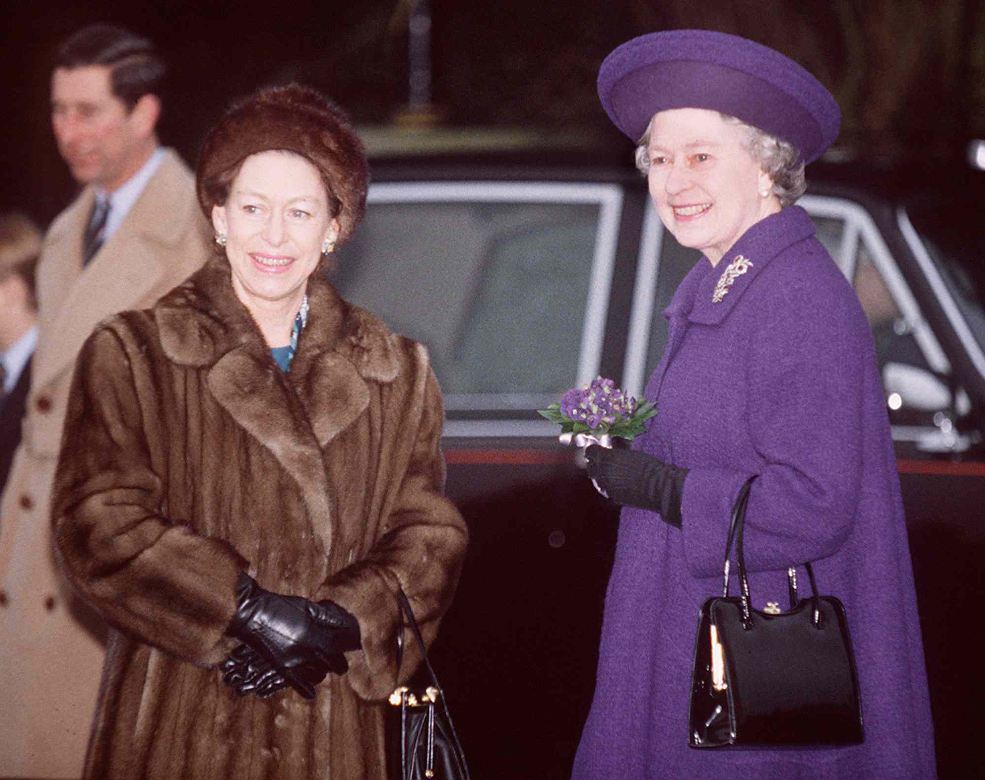 Queen And Princess Margaret On Christmas Day In Sandringham