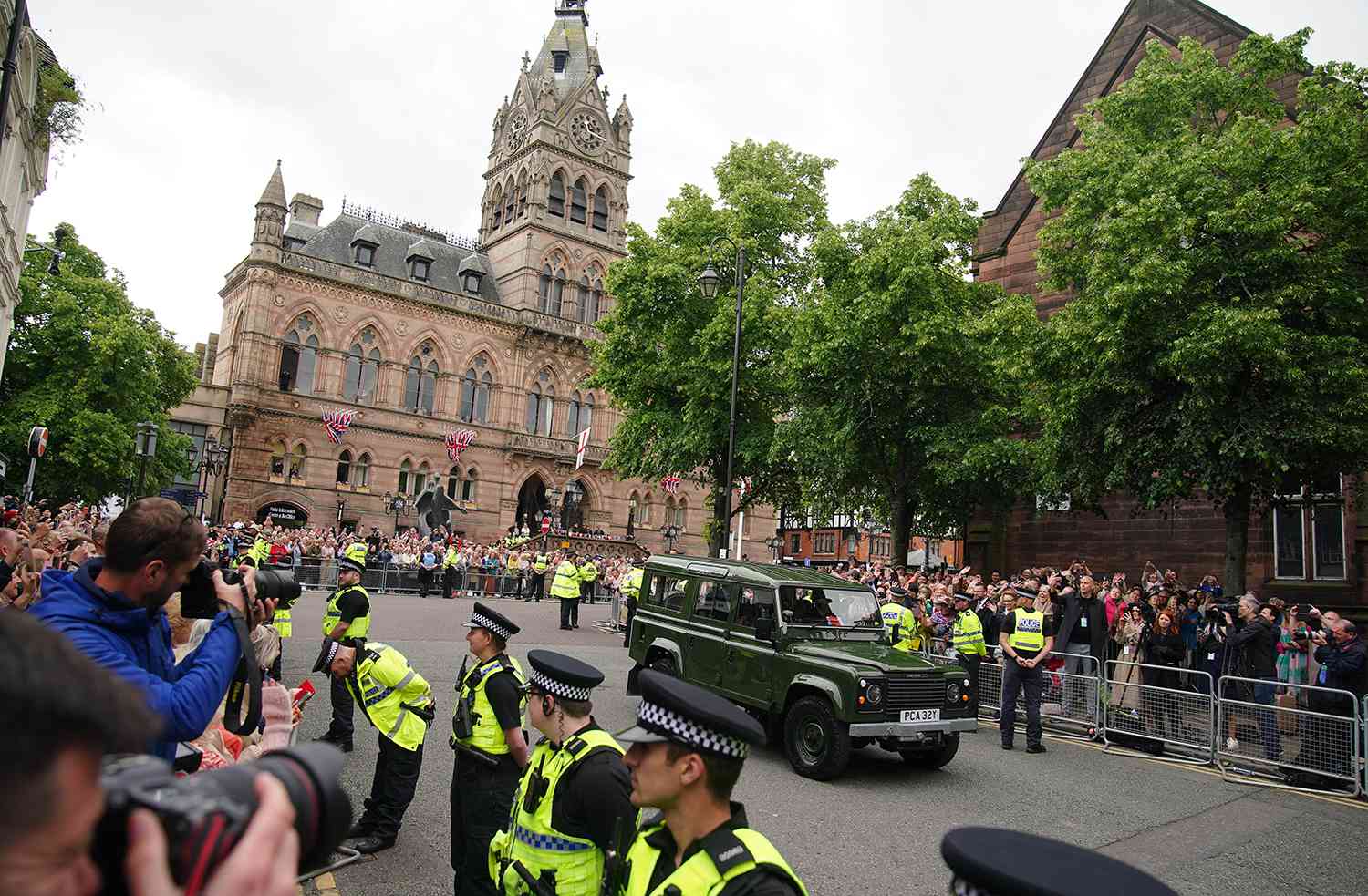 A car arrives at the wedding of Hugh Grosvenor, the Duke of Westminster, to Olivia Henson at Chester Cathedral