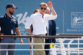 Brad Pitt and Ines de Ramon arrive in Venice at the airport and take a boat during the 81st film festival of the mostra