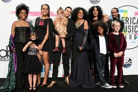 Rhonda Ross Kendrick, Callaway Lane, Chudney Ross, Evan Ross, Jagger Snow Ross, Diana Ross, host Tracee Ellis Ross, Raif-Henok Emmanuel Kendrick, Indigo Naess, Ross Naess, and Bronx Wentz pose in the press room during the 2017 American Music Awards on November 19, 2017 in Los Angeles, California. 