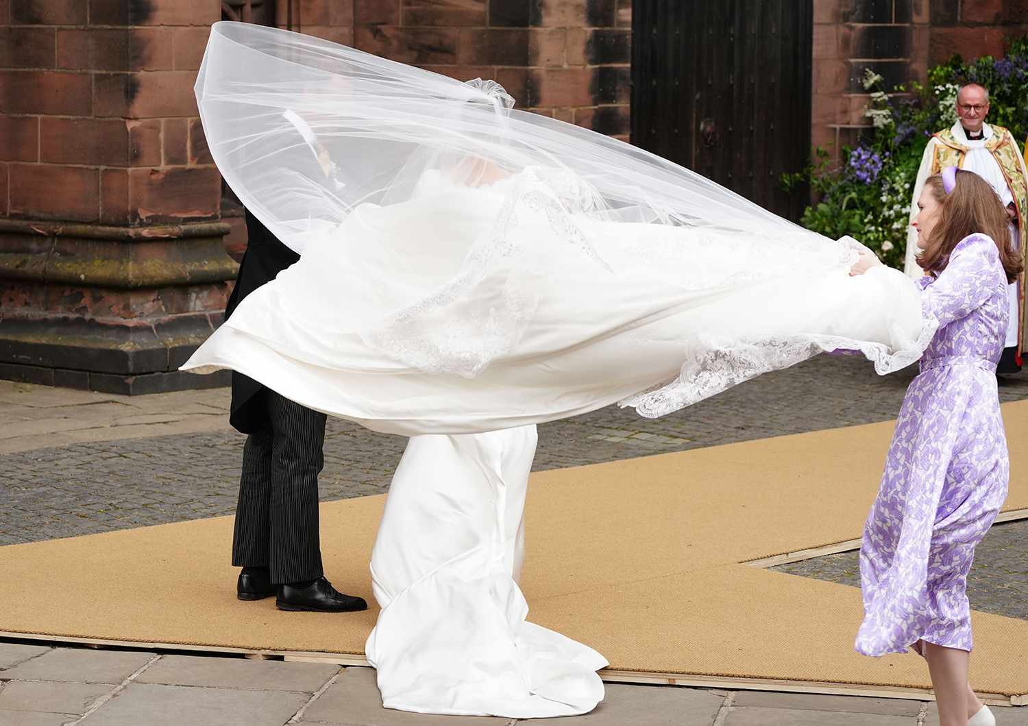 Olivia Henson arrives for her wedding to Hugh Grosvenor, the Duke of Westminster at Chester Cathedral.