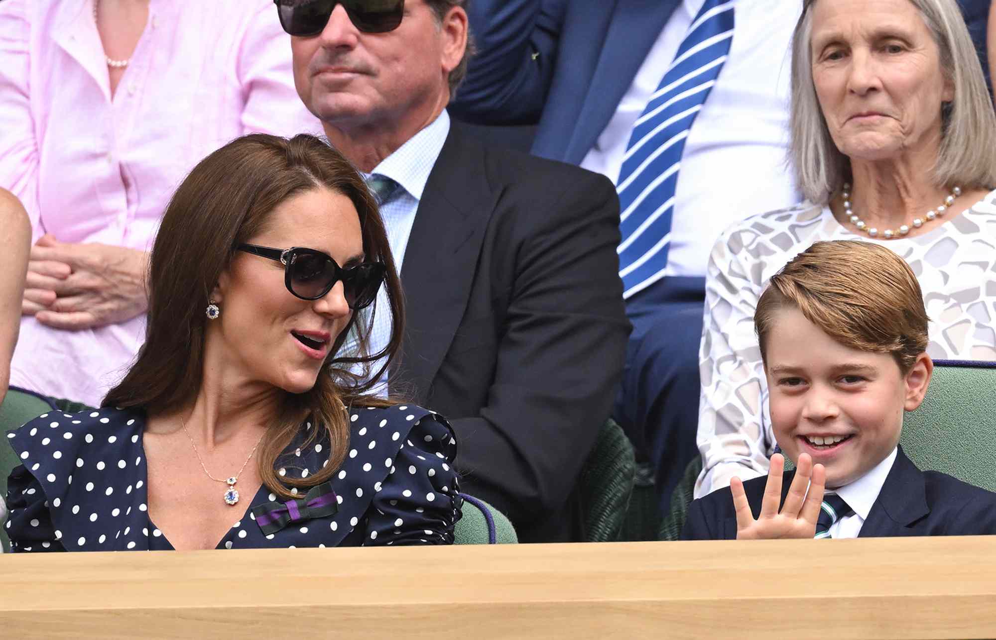 Catherine, Duchess of Cambridge and Prince George of Cambridge attend the Men's Singles Final at All England Lawn Tennis and Croquet Club on July 10, 2022 in London, England