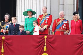 Prince George of Wales, Prince Louis of Wales, Princess Charlotte of Wales, Catherine, Princess of Wales, Prince William, Prince of Wales and King Charles III with Queen Camilla stand on the balcony of Buckingham Palace to watch a fly-past of aircraft by the Royal Air Force during Trooping the Colour on June 17, 2023 in London, England. Trooping the Colour is a traditional parade held to mark the British Sovereign's official birthday. It will be the first Trooping the Colour held for King Charles III since he ascended to the throne.