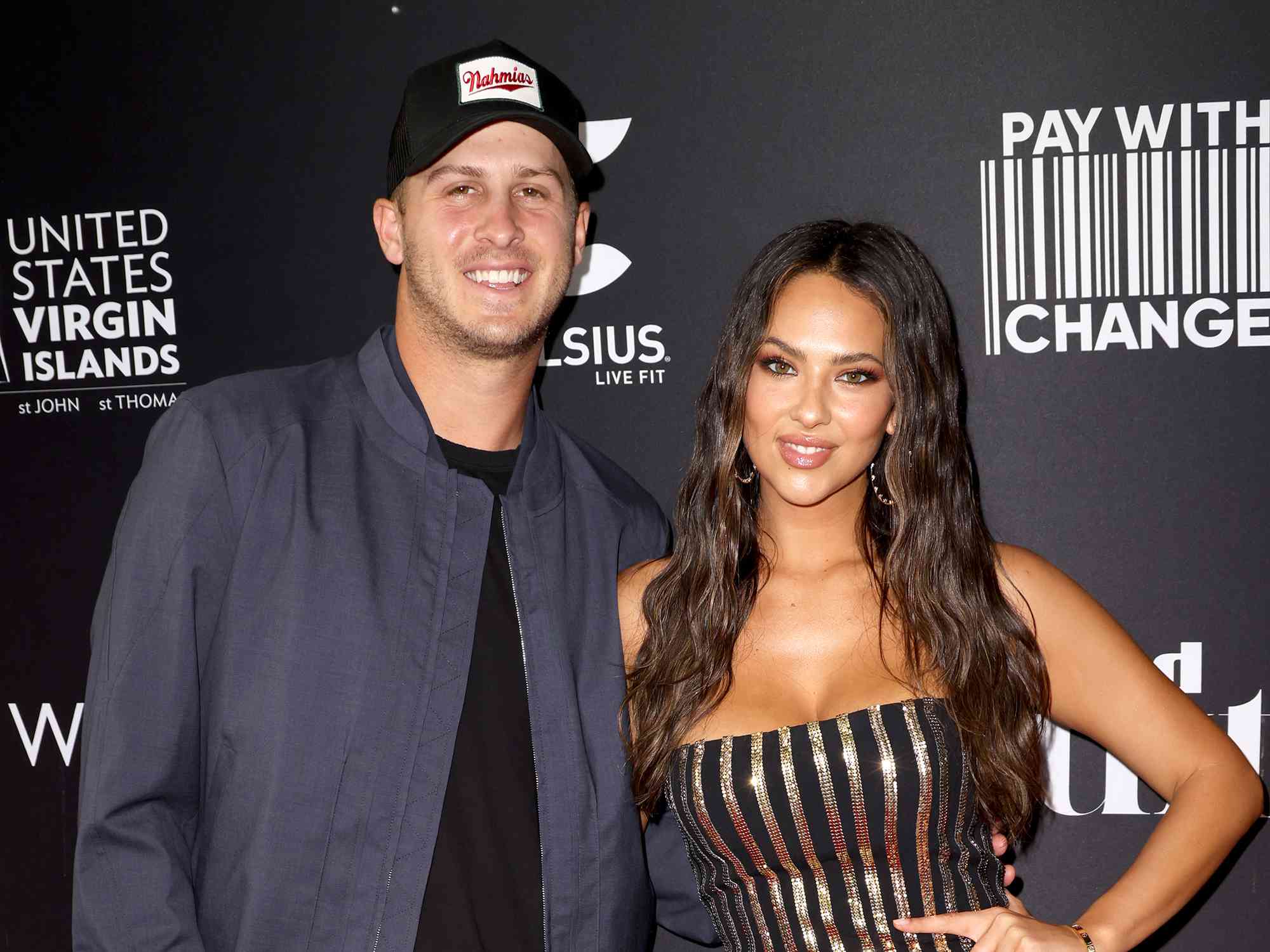 Jared Goff and Christen Harper attend as Sports Illustrated Swimsuit celebrates the launch of the 2022 Issue and Debut of Pay With Change at Hard Rock Seminole on May 21, 2022 in Hollywood, Florida