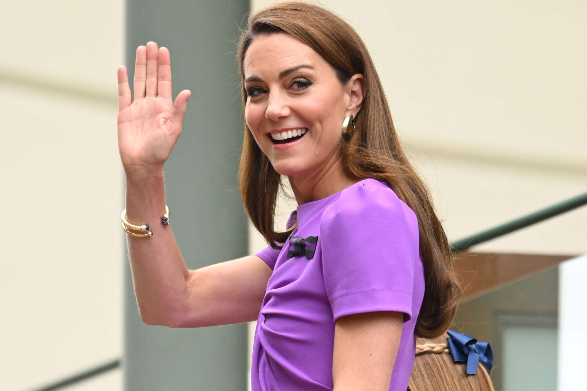 Catherine Princess of Wales and Princess Charlotte of Wales attend day fourteen of the Wimbledon Tennis Championships at the All England Lawn Tennis and Croquet Club on July 14, 2024 in London, England. 