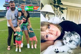 Jason and Kylie Kelce with their daughters; Taylor Swift and her cat