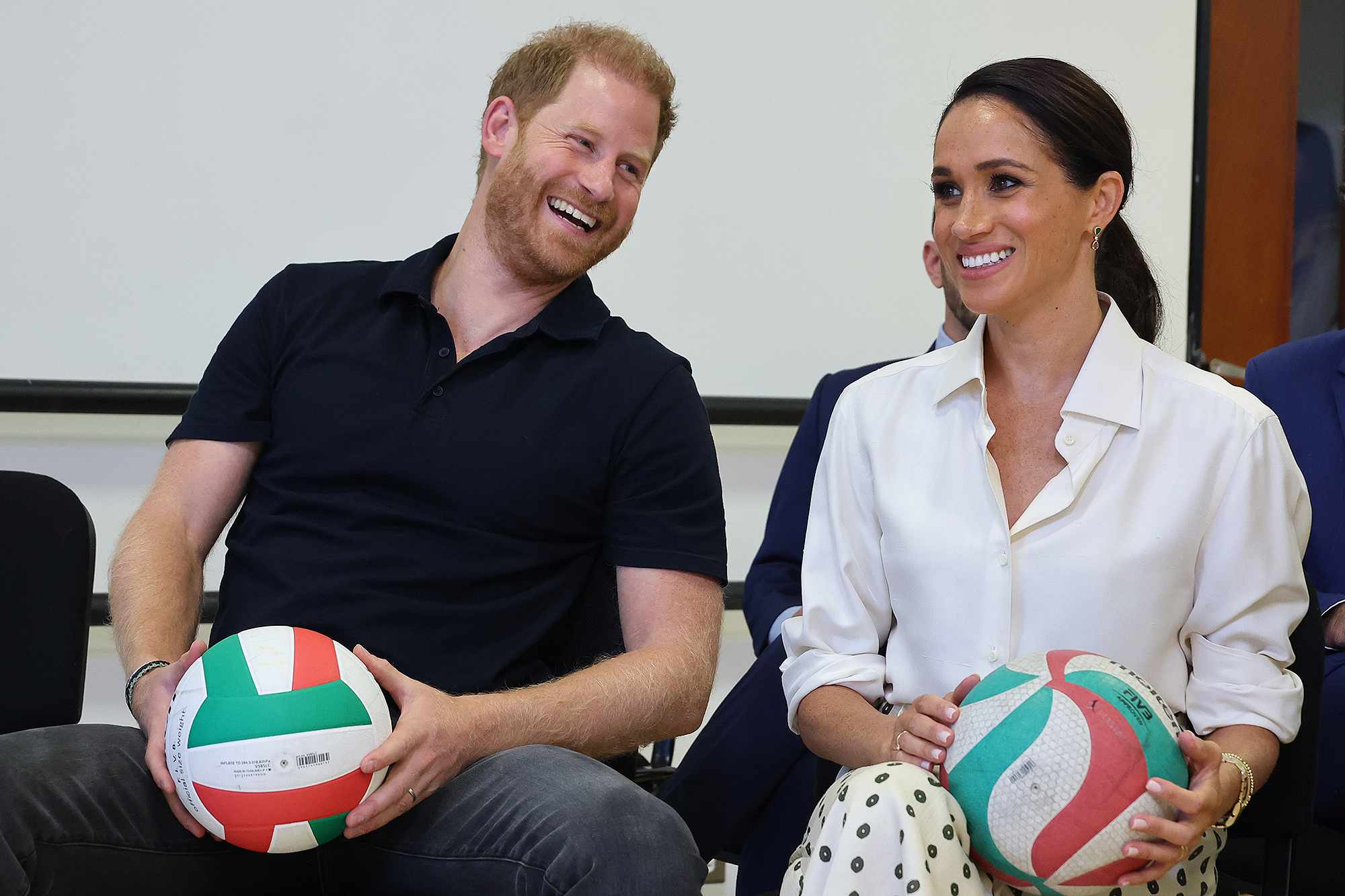 Prince Harry, Duke of Sussex and Meghan, Duchess of Sussex are seen at a Training Session with Invictus Games Team Colombia at the Centro de RehabilitaciÃ³n Inclusiva during The Duke and Duchess of Sussex's Colombia Visit on August 16, 2024 in Bogota, Colombia. 