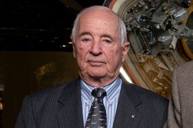 Group portrait of, from left, American astronauts William Anders, James Lovell, and Frank Borman, all of whom participated in NASA's Apollo 8 mission, as they pose together at the Museum of Science and Industry, Chicago, Illinois, April 5, 2018.