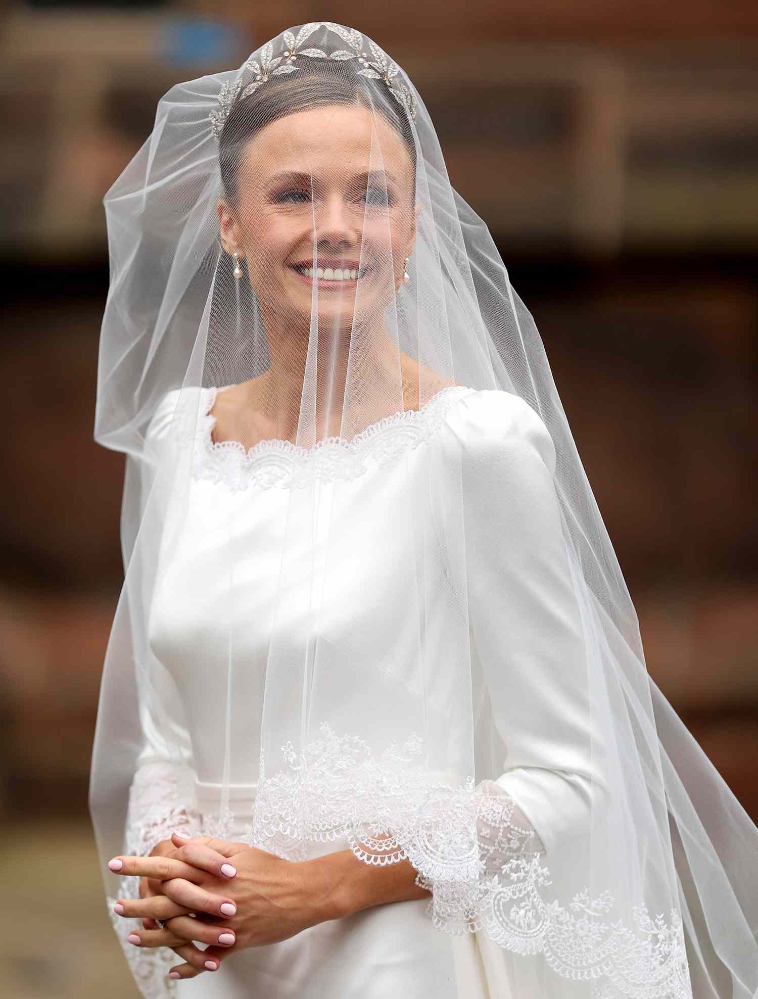 Olivia Henson arrives for her wedding to Hugh Grosvenor, Duke of Westminster at Chester Cathedral 