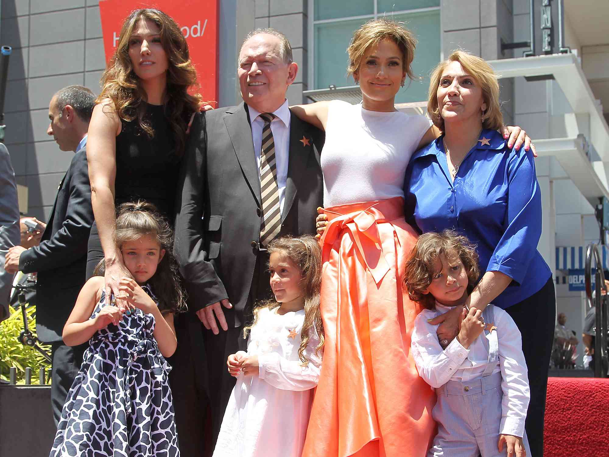 Jennifer Lopez with her sister Lynda, father David, mother Guadalupe and her kids, as she is honored with a star on June 20, 2013 in Hollywood, California. 