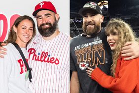 Kylie Kelce and Jason Kelce; Travis Kelce and Taylor Swift