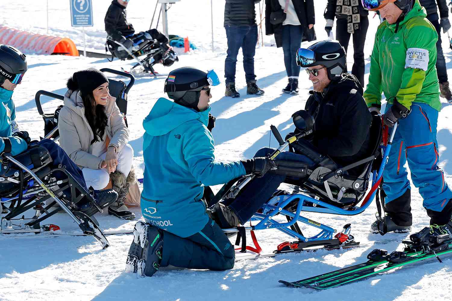 WHISTLER, BRITISH COLUMBIA - FEBRUARY 14: (L-R) Meghan, Duchess of Sussex and Prince Harry, Duke of Sussex attend Invictus Games Vancouver Whistlers 2025's One Year To Go Winter Training Camp on February 14, 2024 in Whistler, British Columbia.