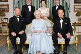 Queen Elizabeth II (Centre Foreground) and Prince Philip (Right Foreground) are joined at Clarence House in London by Prince Charles, (Left Foreground) Prince Edward, (Right Background) Princess Anne (Centre Background) and Prince Andrew (Left Background) on the occasion of a dinner hosted by HRH The Prince of Wales and HRH The Duchess of Cornwall to mark the forthcoming Diamond Wedding Anniversary of The Queen and The Duke, 18 November 2007