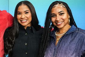 Jordan Chiles and Jazmin Chiles ring the Nasdaq closing bell at the Nasdaq MarketSite on August 08, 2024 in New York City.