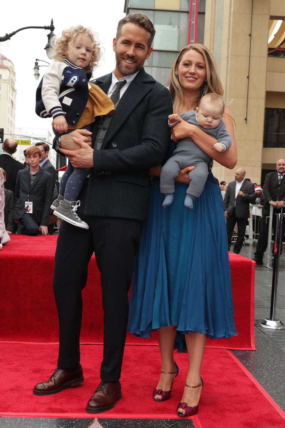 Ryan Reynolds and Blake Lively with daughters James Reynolds and Ines Reynolds attend the ceremony honoring Ryan Reynolds with a Star on the Hollywood Walk of Fame on December 15, 2016