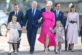 Mia Tindall, Peter Phillips, Mike Tindall, Zara Tindall, Edoardo Mapelli Mozzi, Lena Tindall and Princess Beatrice attend the Easter Mattins Service at Windsor Castle on April 09, 2023 in Windsor, England.
