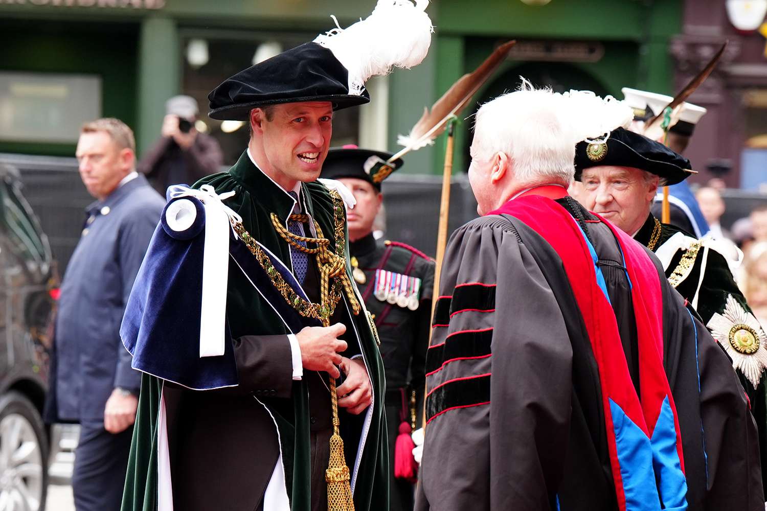 Prince William, Prince of Wales, known as the Duke of Rothesay when in Scotland, arrives for the Order of the Thistle Service at St Giles' Cathedral on July 3, 2024 in Edinburgh, Scotland.