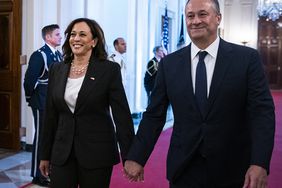 US Vice President Kamala Harris, left, and Second Gentleman Doug Emhoff