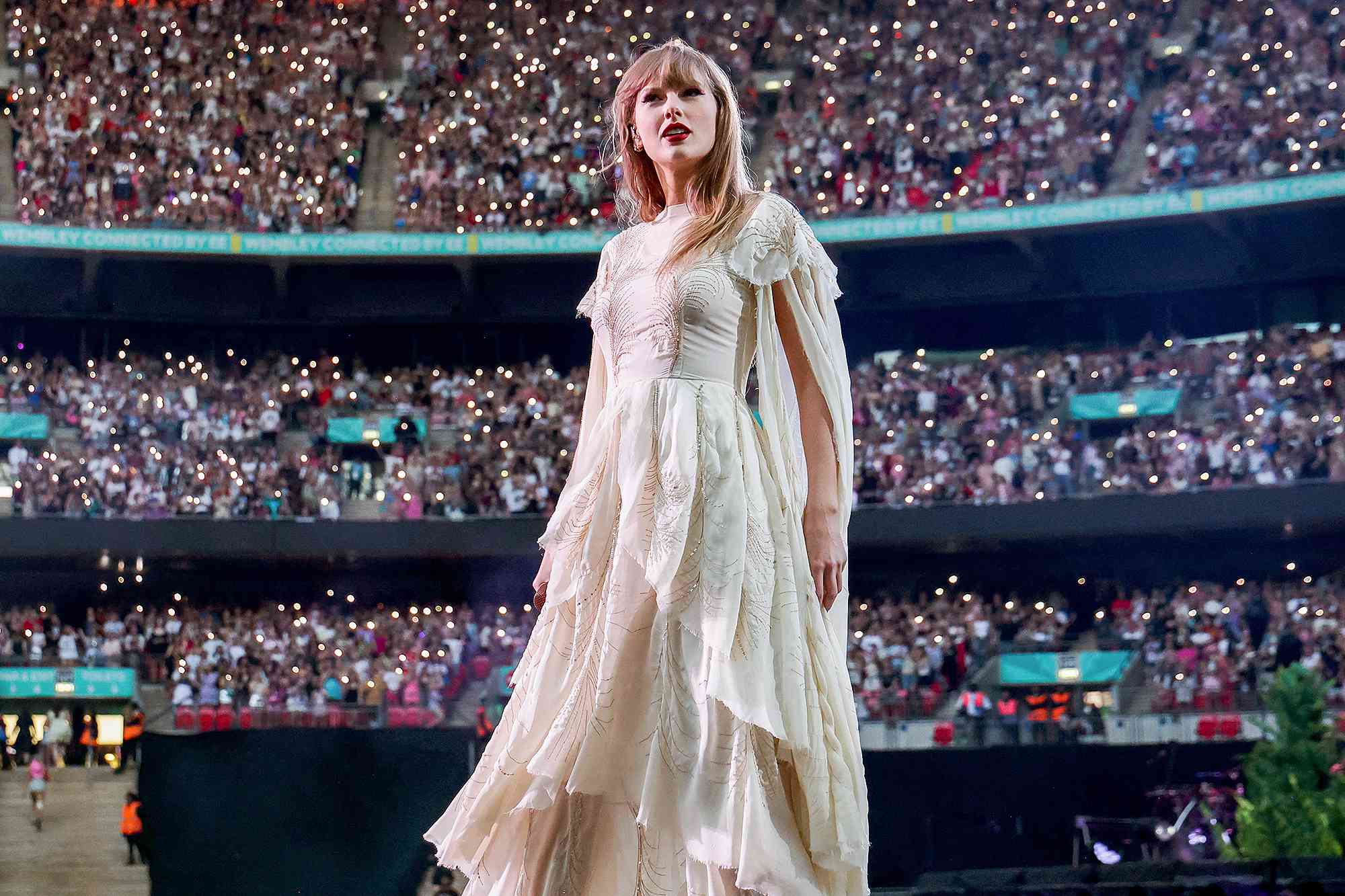 Taylor Swift performs on stage during "Taylor Swift | The Eras Tour" at Wembley Stadium on June 22, 2024 in London, England.