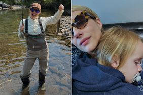 Emma Roberts fishing with son