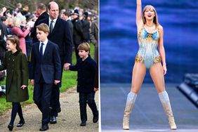 Catherine Princess of Wales, Princess Charlotte, Prince George, Prince William, Prince Louis and Mia Tindall arrive at St. Mary Magdalene Church Christmas Day church service, St. Mary Magdalene Church, Sandringham, Norfolk, UK - 25 Dec 2023; Taylor Swift performs on stage during the "Taylor Swift | The Eras Tour" at Wembley Stadium on June 21, 2024 in London, England.