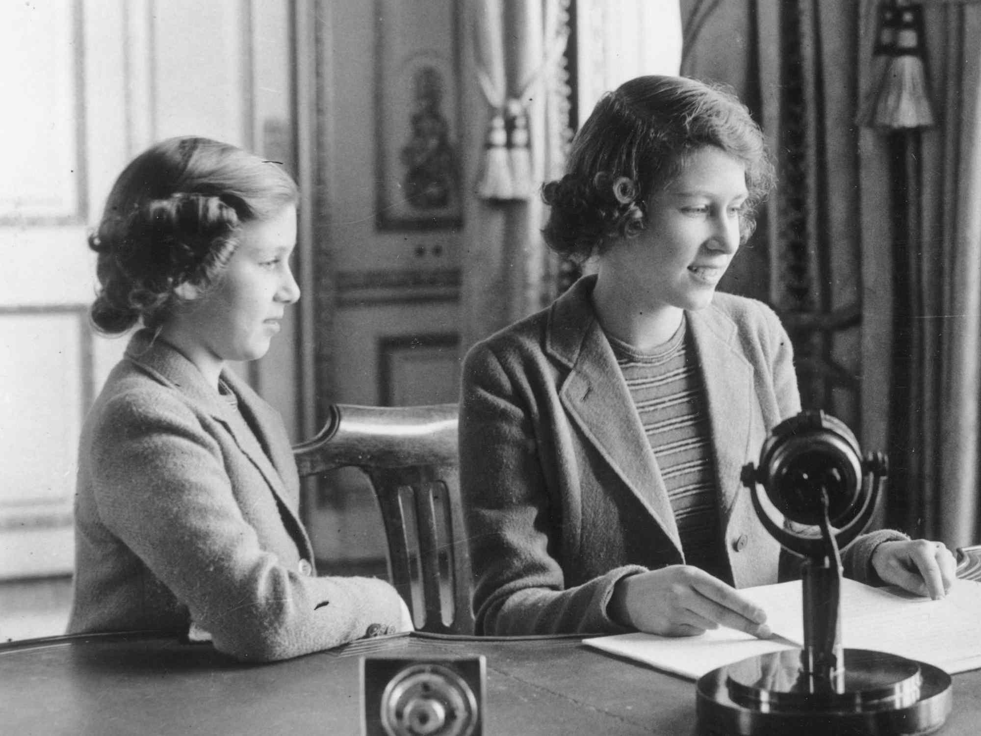 Princess Elizabeth makes her first broadcast, accompanied by her younger sister Princess Margaret Rose October 12, 1940 in London. Buckingham Palace announced that Princess Margaret died peacefully in her sleep at 1:30AM EST at the King Edward VII Hospital February 9, 2002 in London