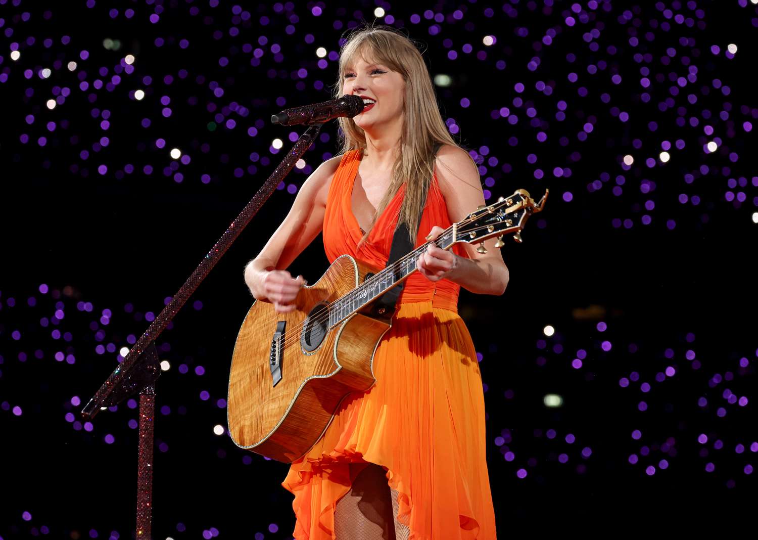 Taylor Swift performs onstage during "Taylor Swift | The Eras Tour" at Wembley Stadium on June 21, 2024 in London, England.