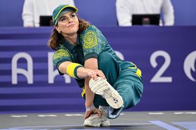 Raygun competes during the Breaking B-Girls Round Robin Group B battle on Day 14 of the Olympic Games Paris 2024 on August 9, 2024 in Paris, France. 