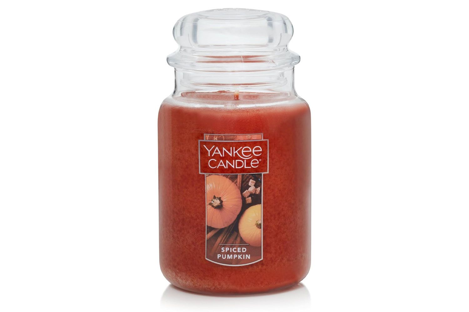 Yankee Candle Darice Candle Spiced Pumpkin Scented, 22oz Single Wick, Over 110 Hours of Burn Time, Perfect Accent for Fall Decor, Classic Large Jar, Peach