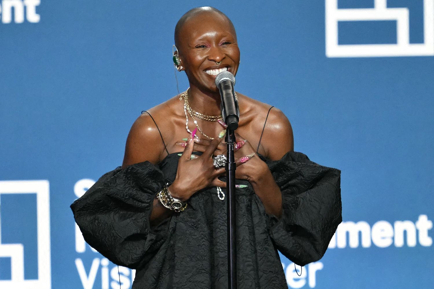 British singer and actress Cynthia Erivo performs at the Stonewall National Monument Visitor Center grand opening ceremony in New York on June 28, 2024.