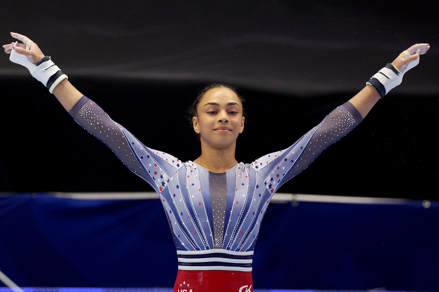 Hezly Rivera prepares for her uneven bars routine on Day Four of the 2024 U.S. Olympic Team Gymnastics Trials at Target Center on June 30, 2024