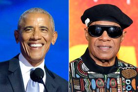 Former US President Barack Obama speaks during the Democratic National Convention (DNC) at the United Center in Chicago, Illinois, United States on August 20, 2024; Stevie Wonder attends Paramount Pictures' "Bob Marley: One Love" premiere at Regency Village Theatre on February 06, 2024 in Los Angeles, California.