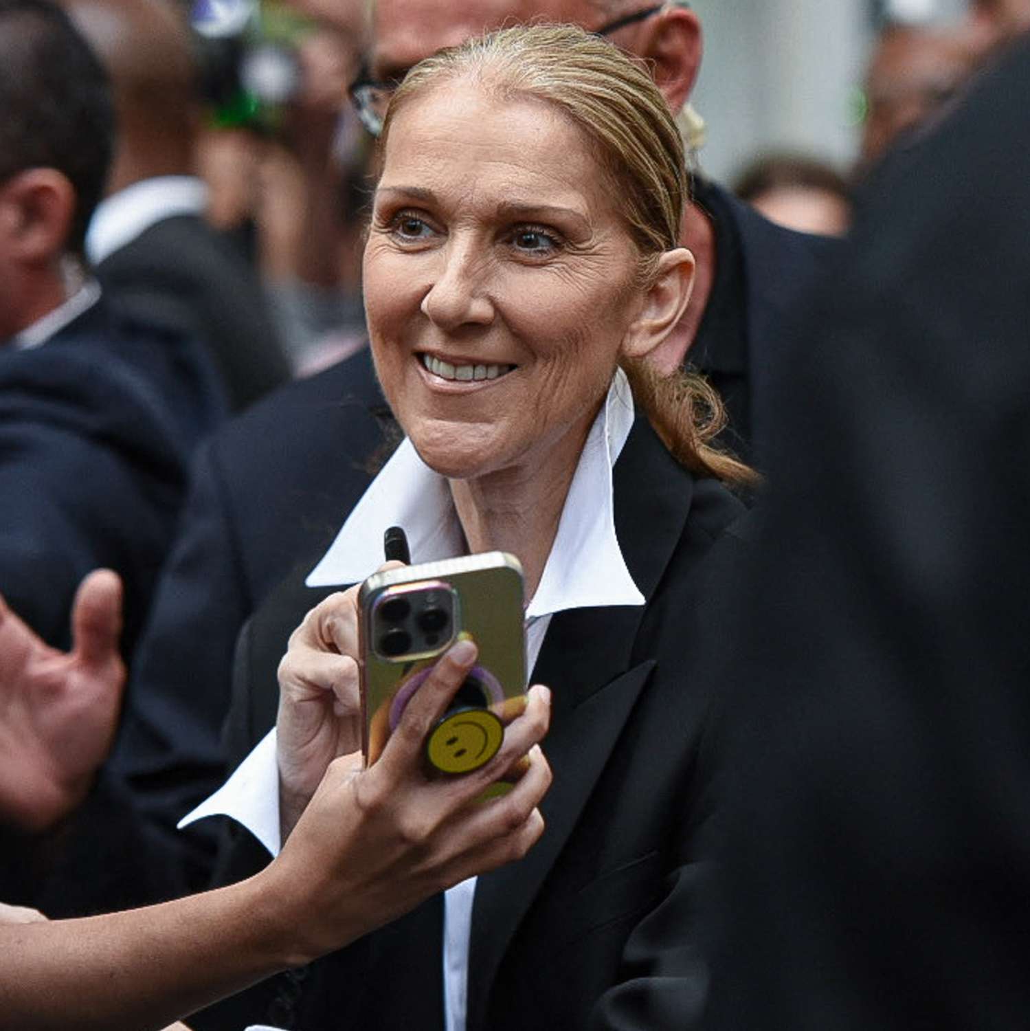 Celine Dion meets with her fans outside her hotel in Paris, France, on 23 July 2024